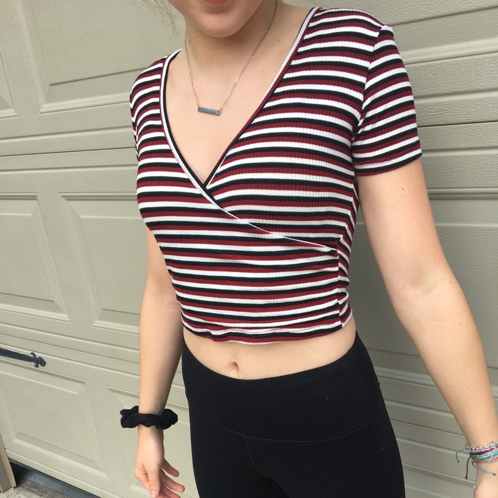 Striped cross necked crop top